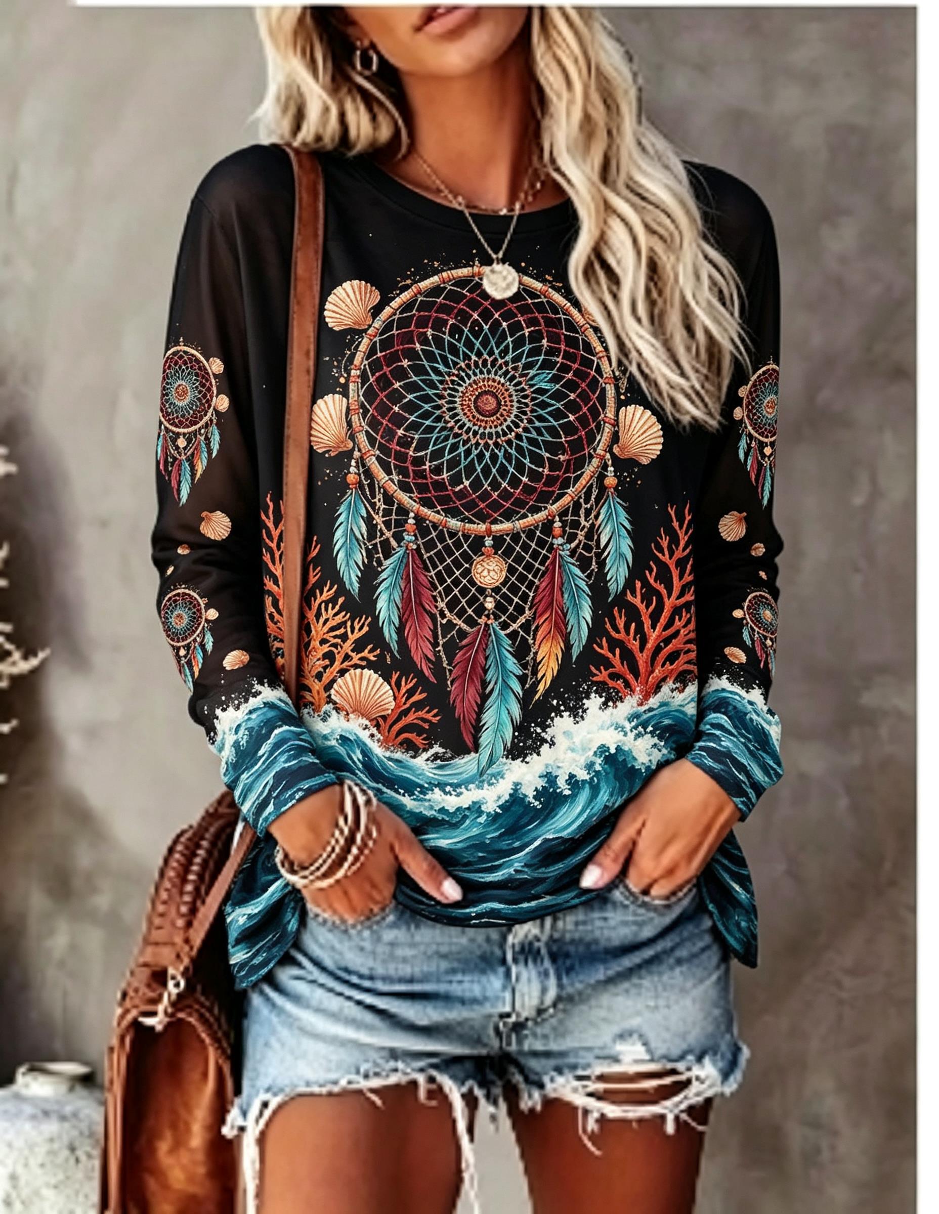 Shelly - Camiseta de manga larga con cuello